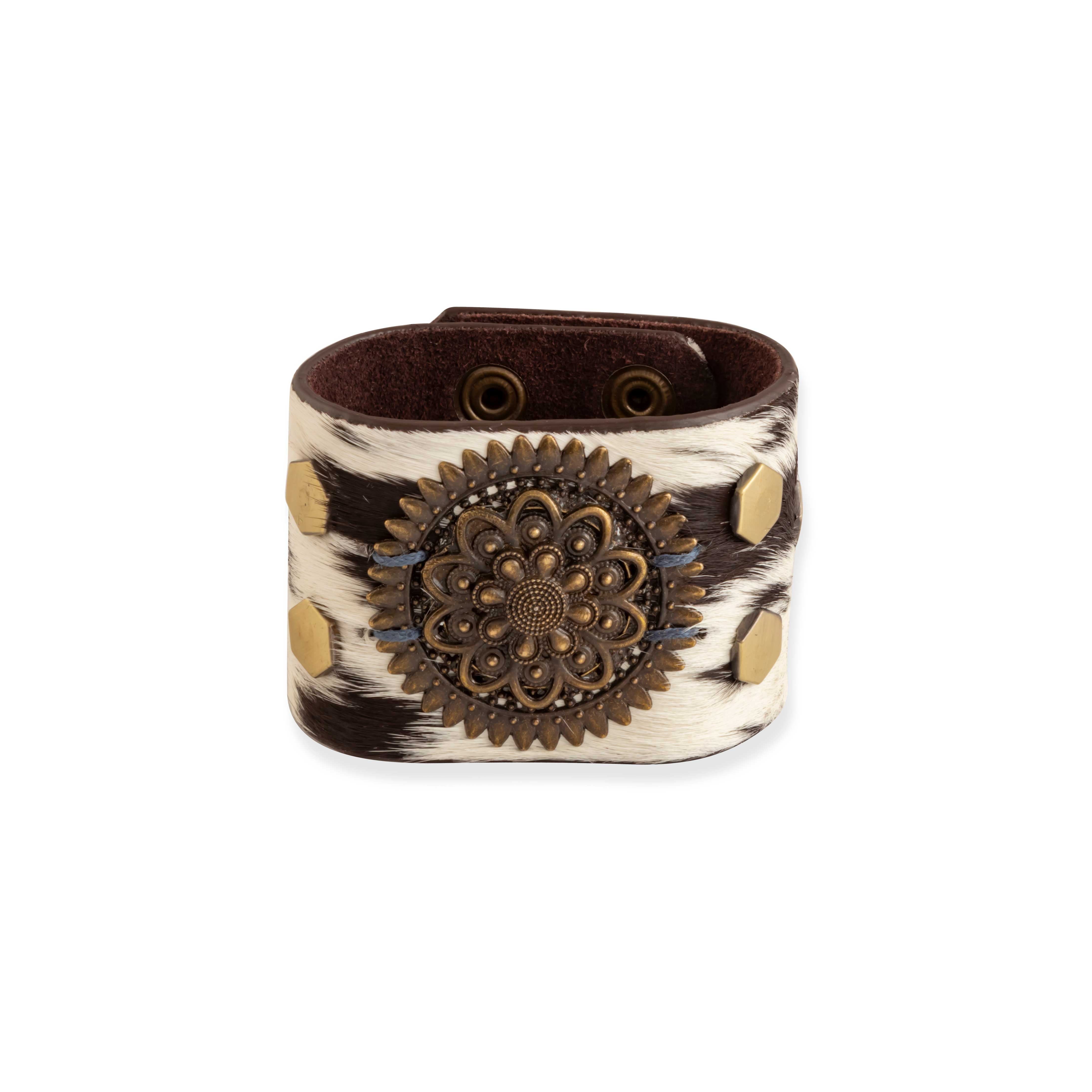 Brandianna Hair-On Hide Cuff Bracelet In Dark - Myra USA