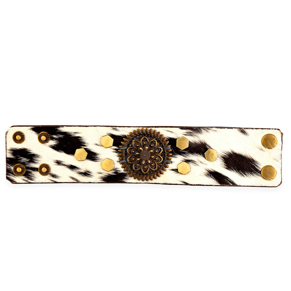Brandianna Hair-On Hide Cuff Bracelet In Dark - Myra USA