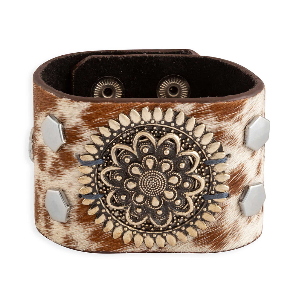 Brandianna Hair-On Hide Cuff Bracelet In Brown - Myra USA