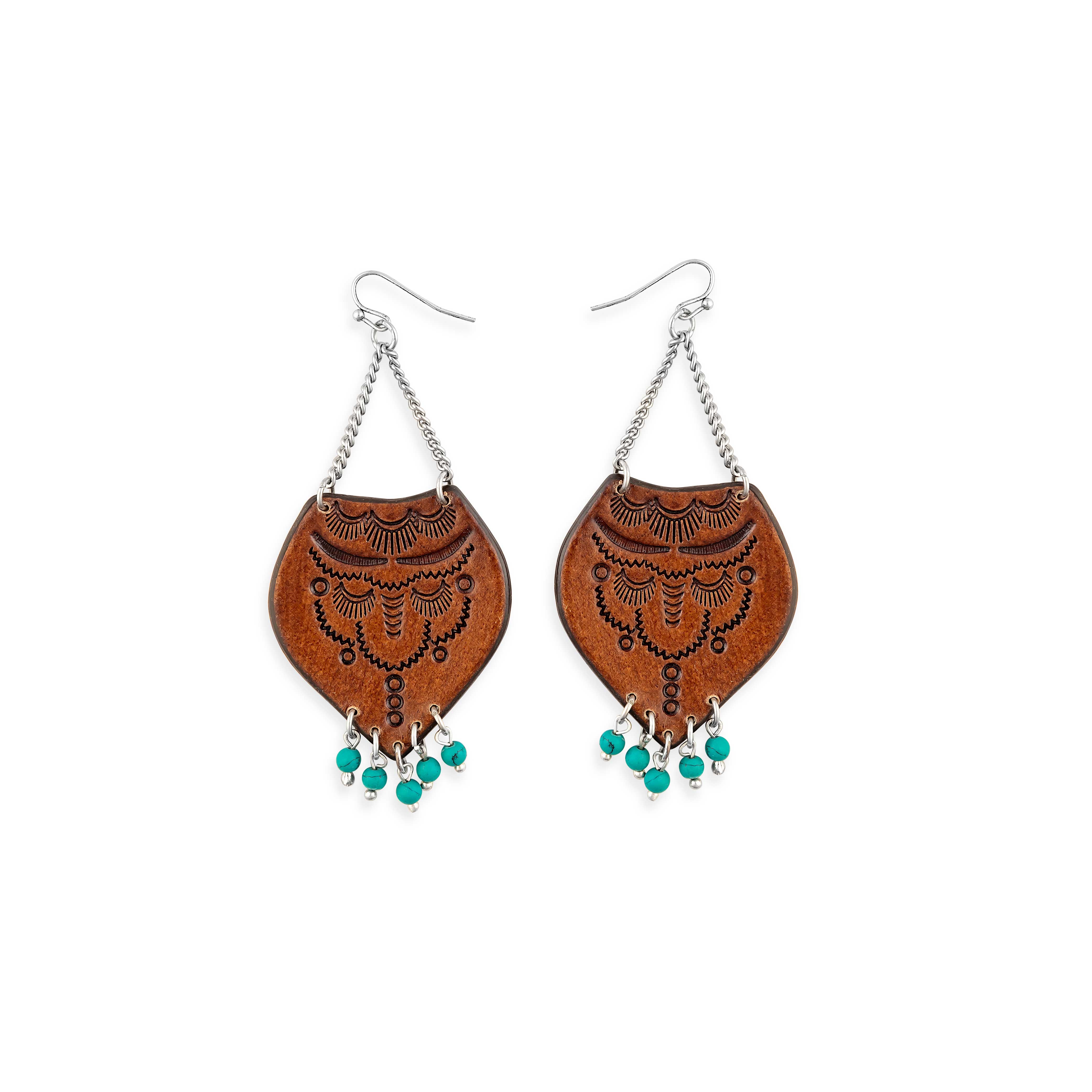 Blazing Mesa Hand-Tooled Leather Earrings - Myra USA