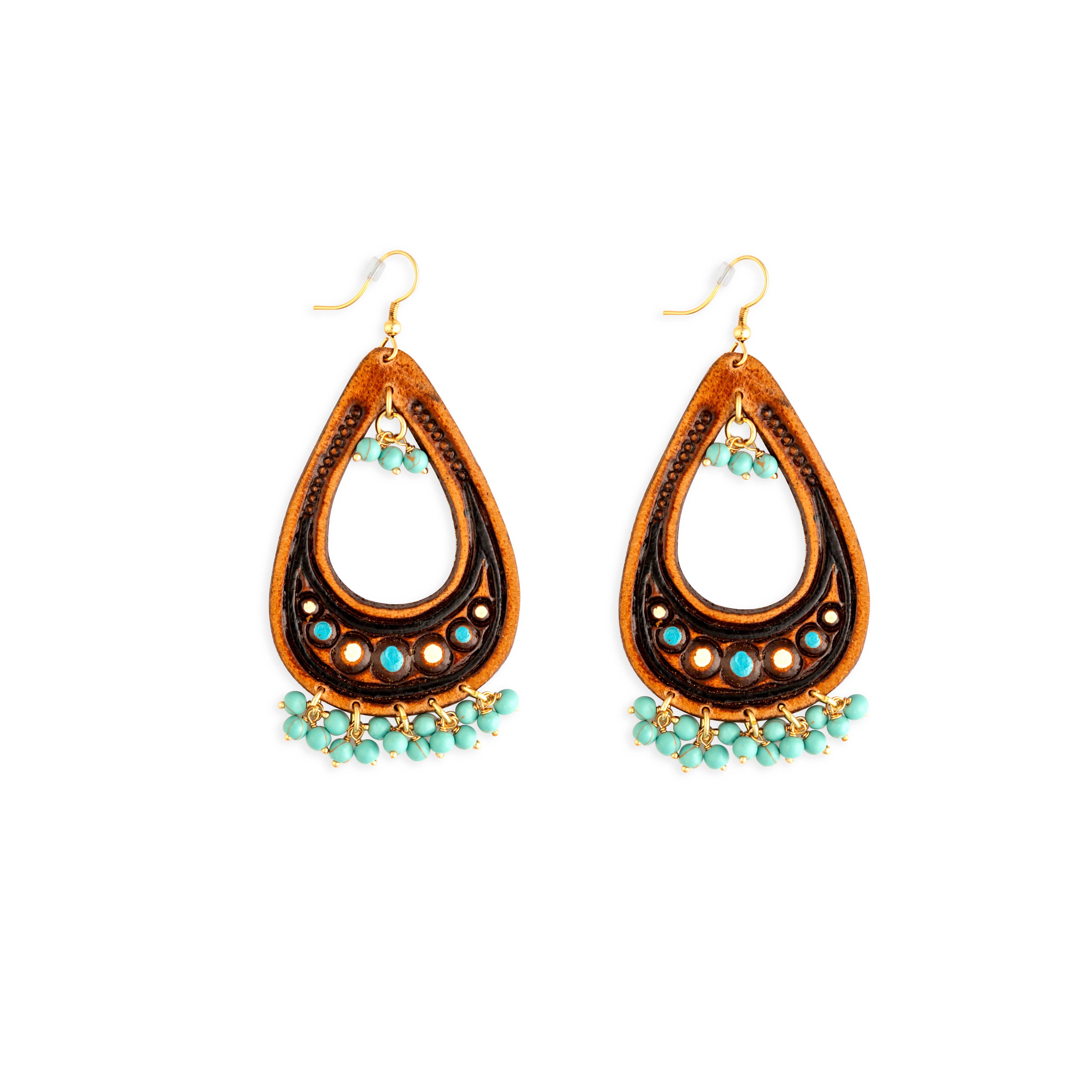 Camellia Hand-Tooled Leather Earrings - Myra USA