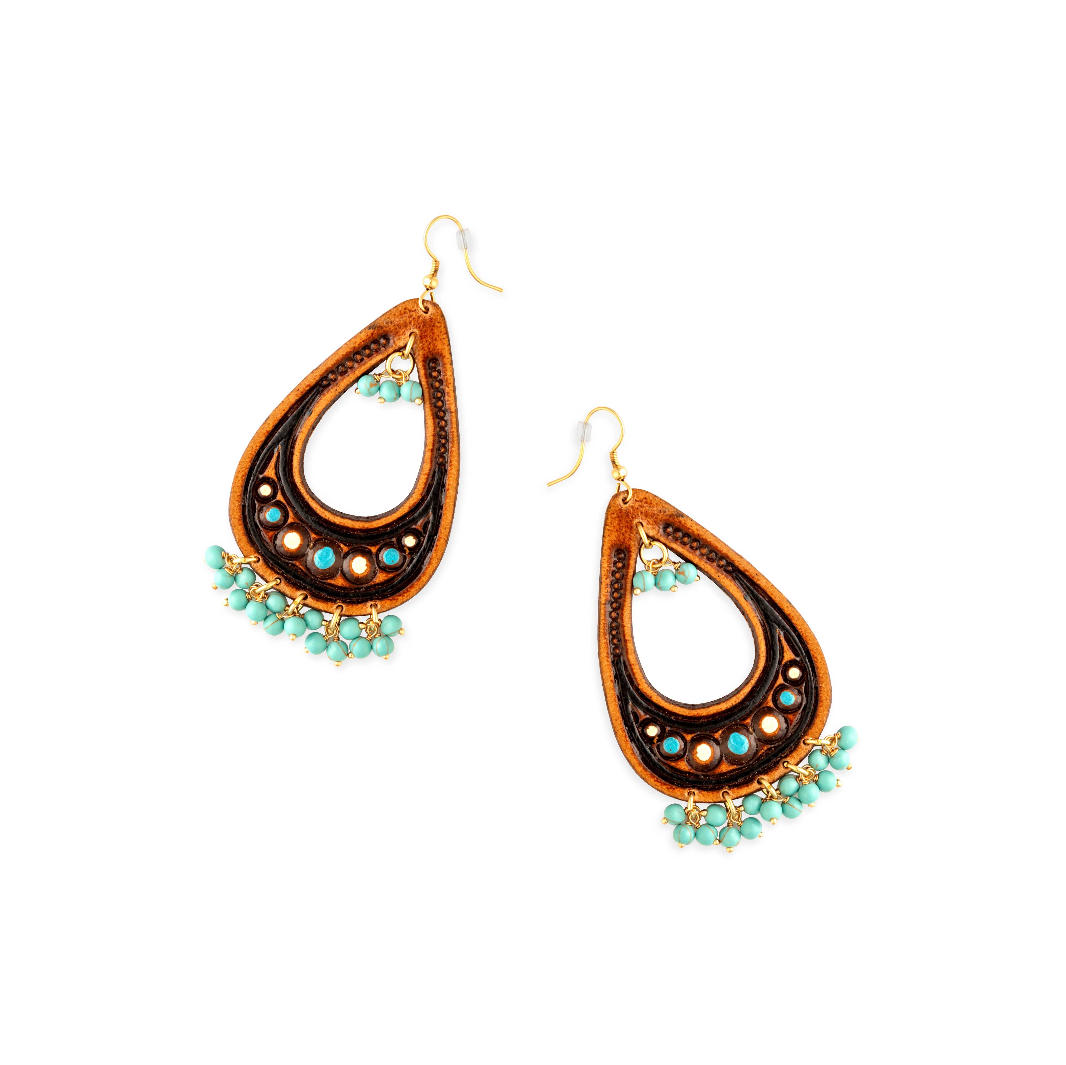 Camellia Hand-Tooled Leather Earrings - Myra USA