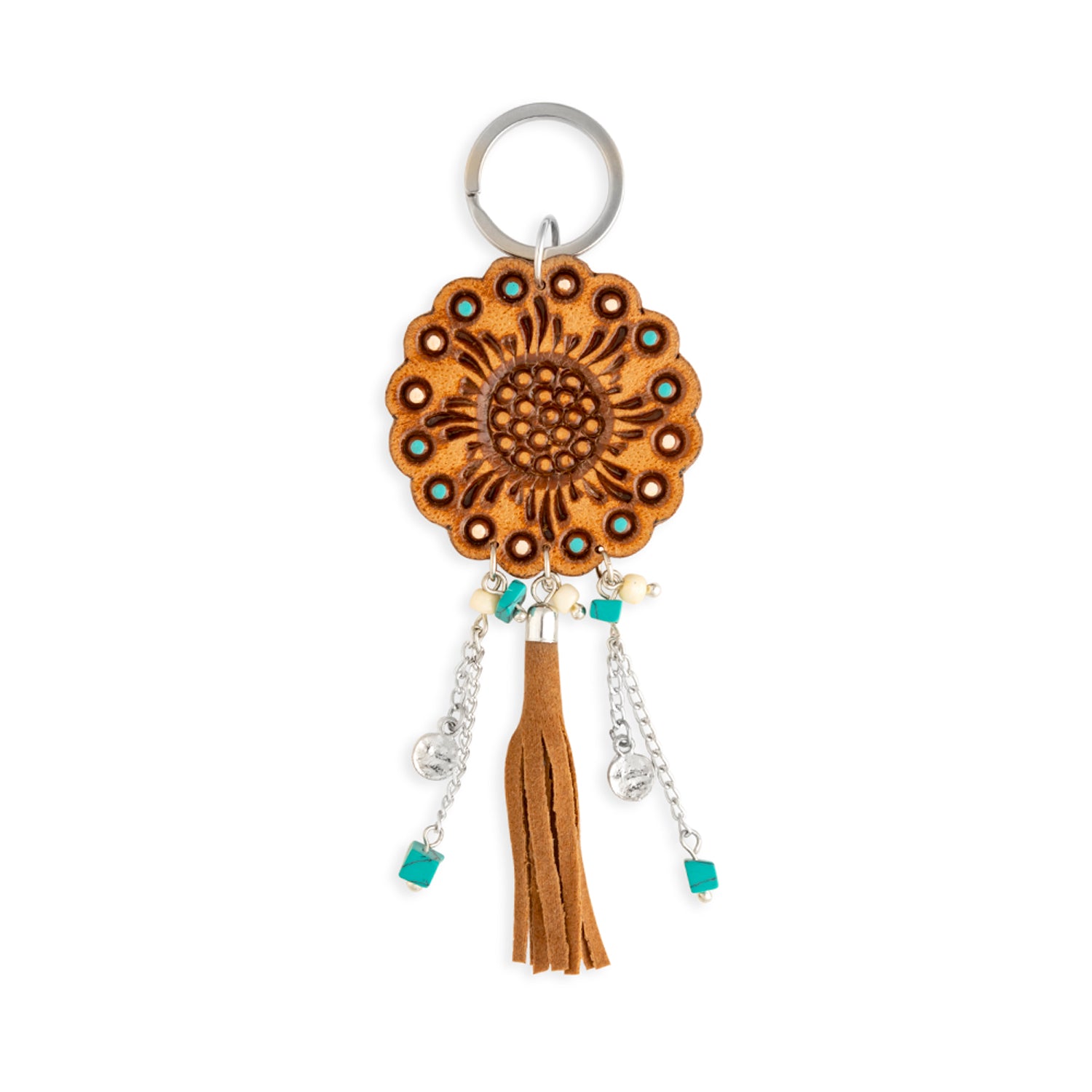 Radiant Bloom Hand-Tooled Sunflower Key Fob - Myra USA