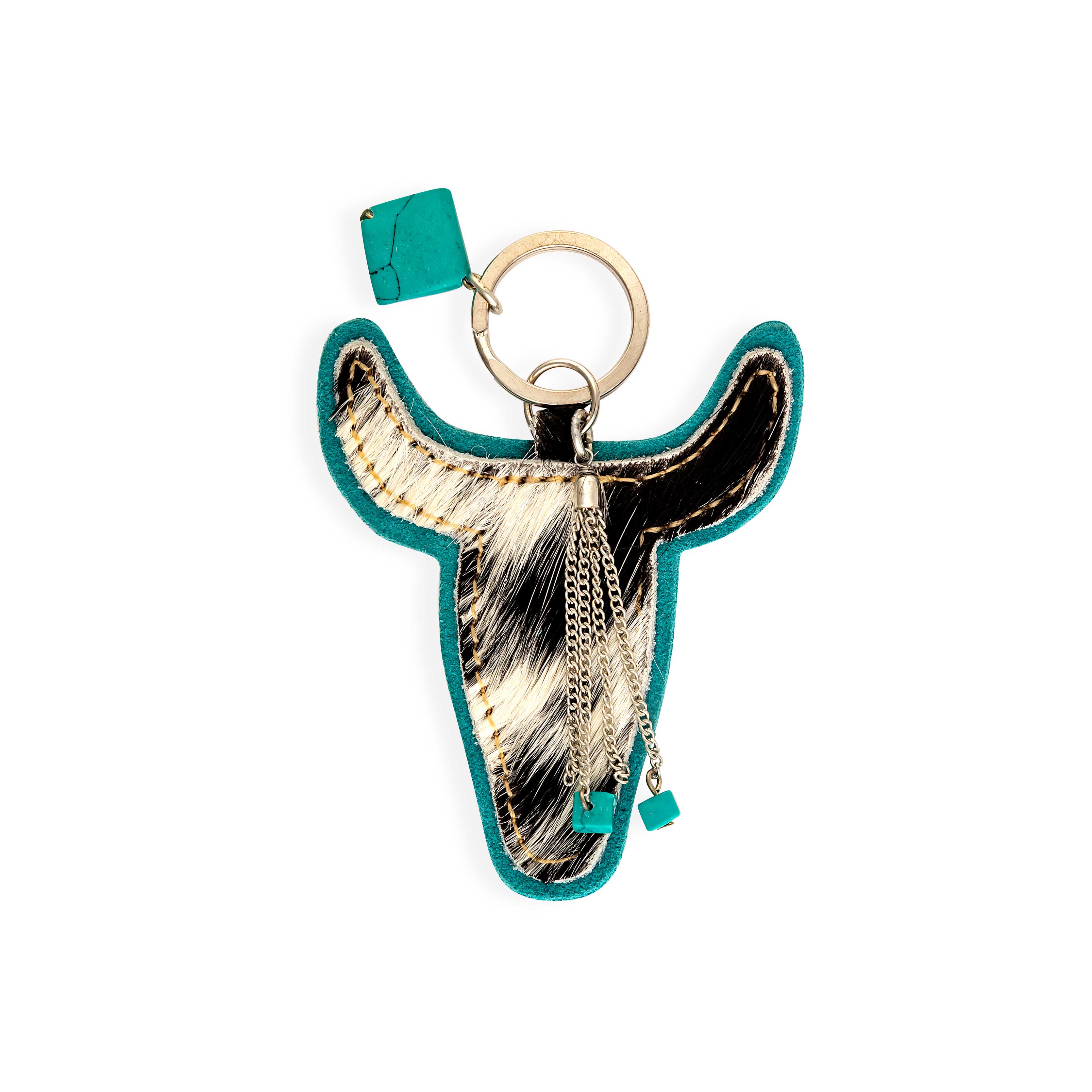 Buffalo Head Hair-On Hide Key Fob In Turquoise - Myra USA