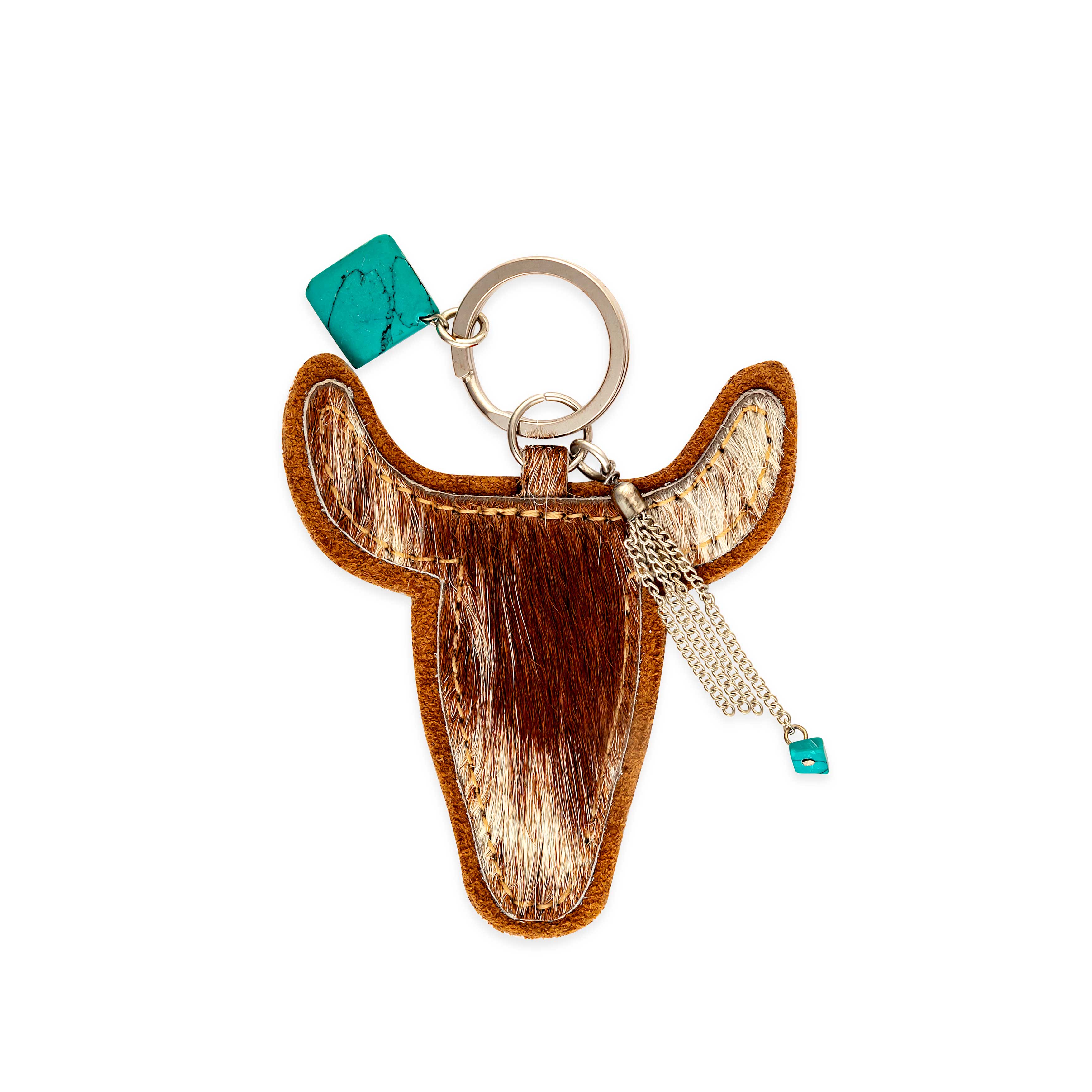 Buffalo Head Hair-On Hide Key Fob In Brown - Myra USA