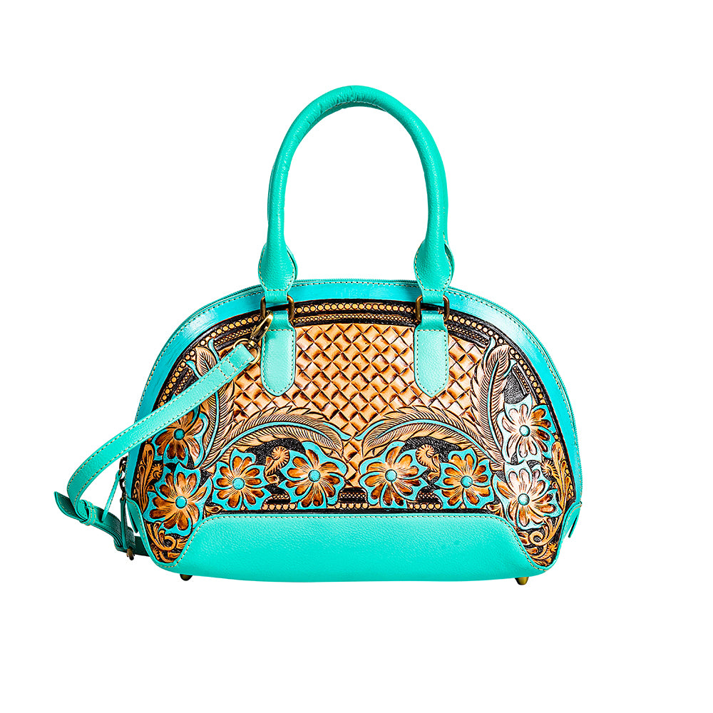 Emmylou Pass Hand-tooled Handbag in Turquoise - Myra USA