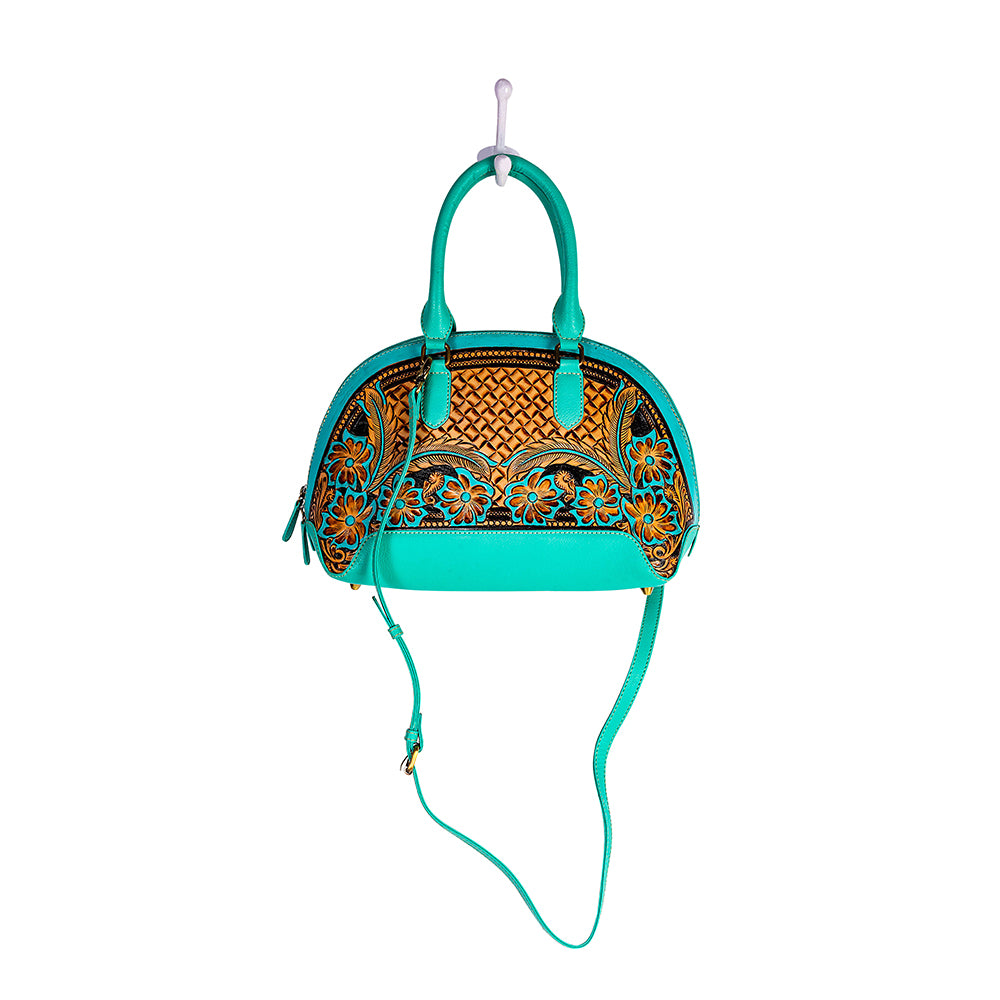 Emmylou Pass Hand-tooled Handbag in Turquoise - Myra USA