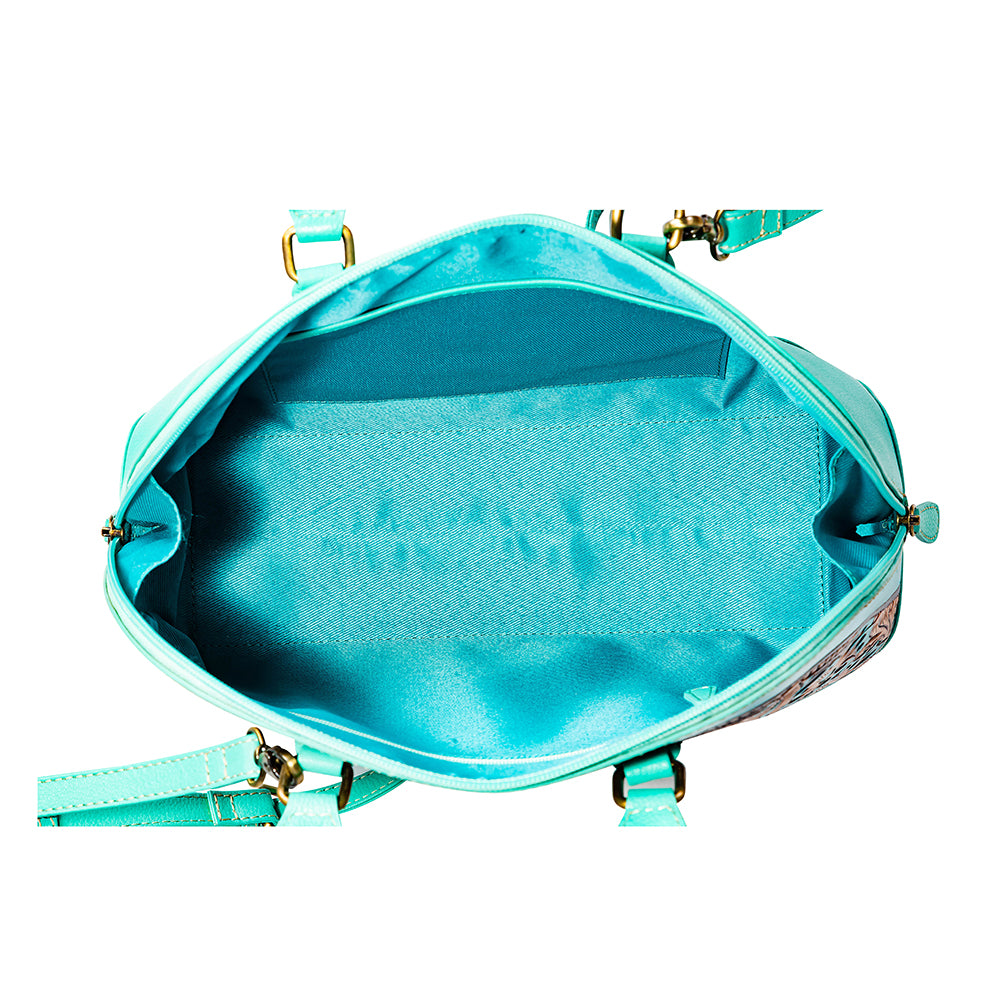 Emmylou Pass Hand-tooled Handbag in Turquoise - Myra USA