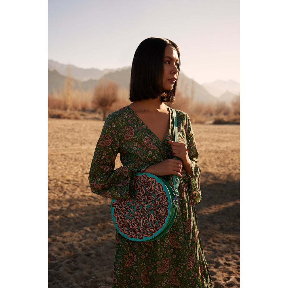 Cimarron Bluff Hand-tooled Round Bag - Myra USA