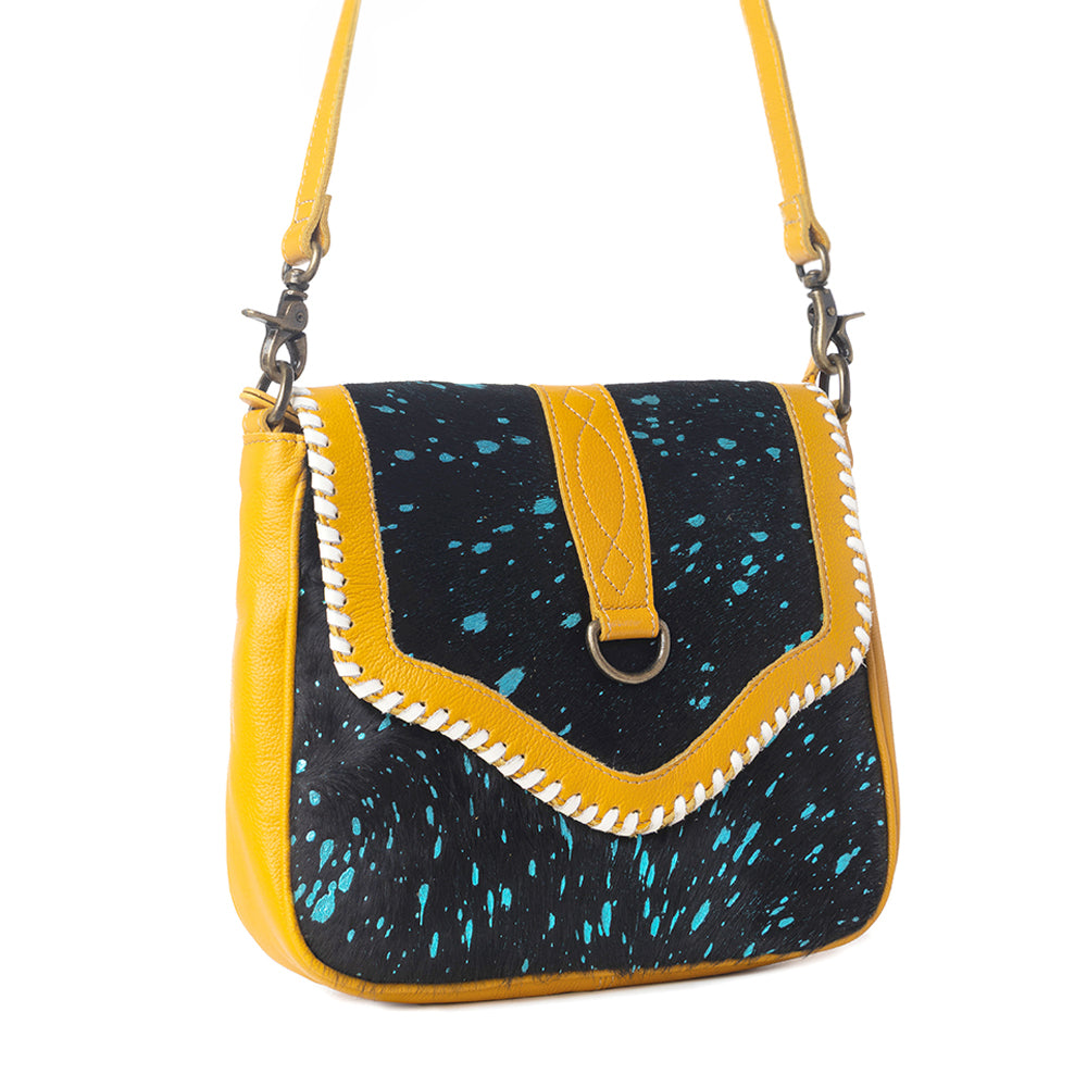 Skyviews Leather & Hairon Bag in Yellow - Myra USA