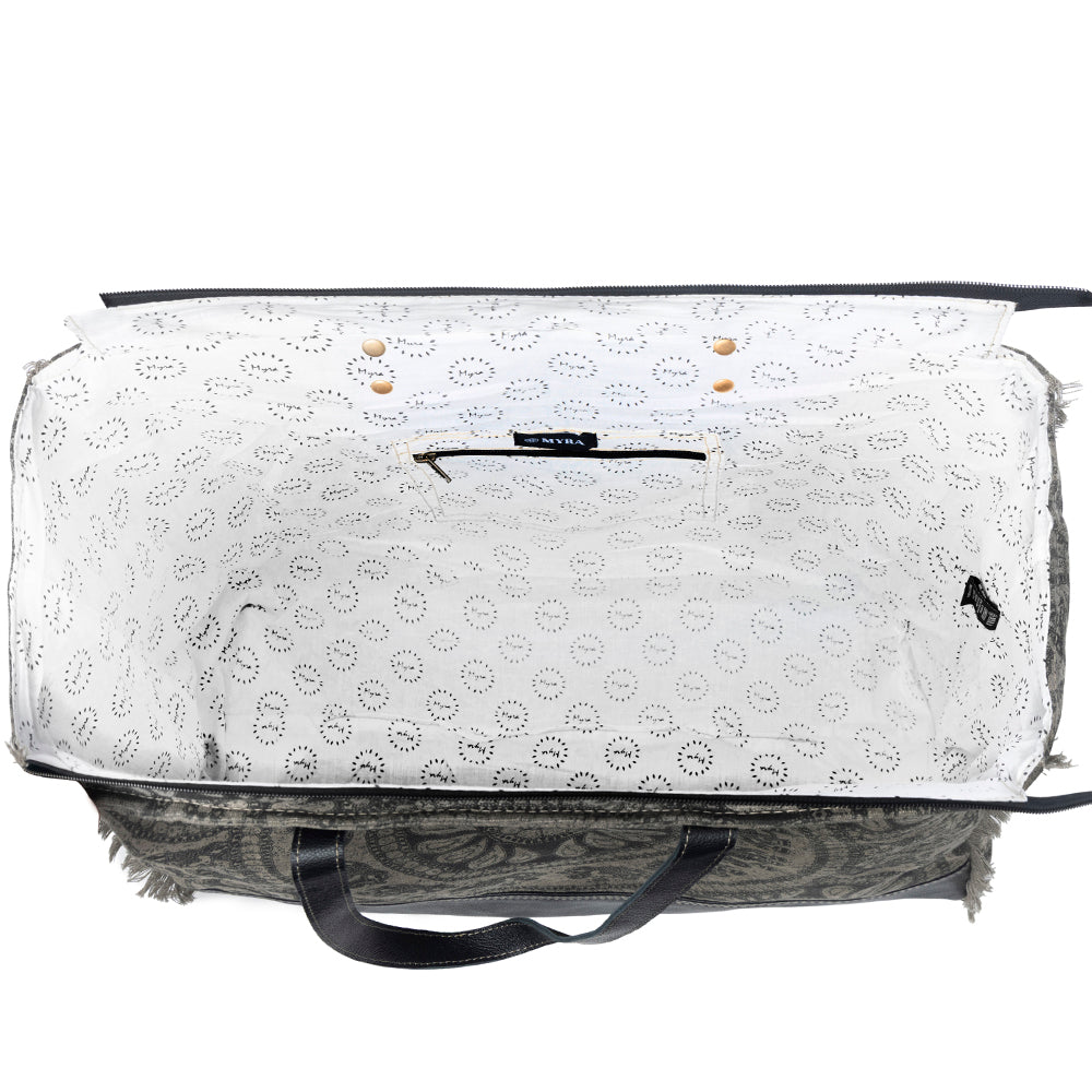 Myra Carmela Printed Canvas Weekender Bag – Leather Handles with Buckle Strap, Spacious Travel Tote for Western Getaways - Myra USA