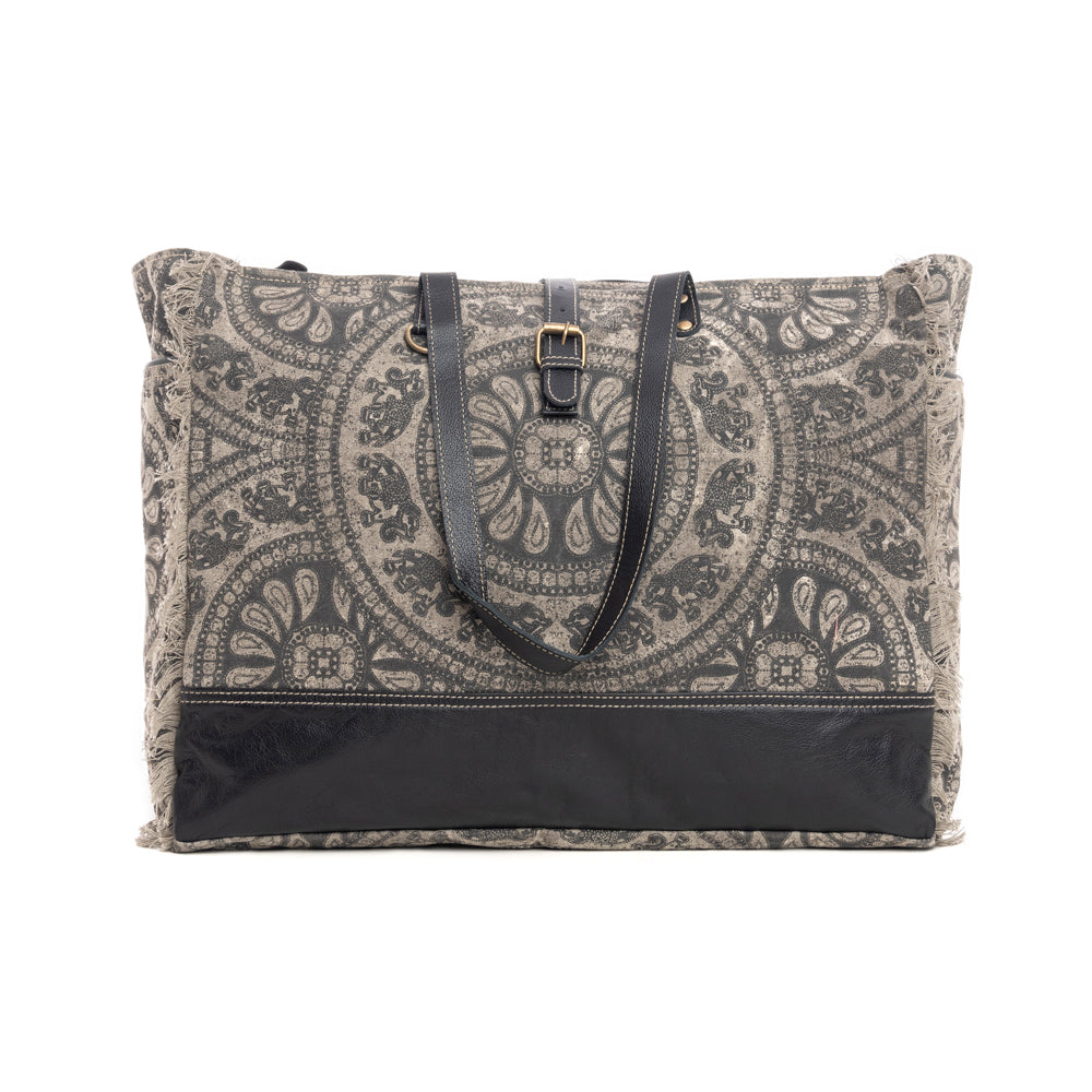 Myra Carmela Printed Canvas Weekender Bag â€“ Leather  display picture 1