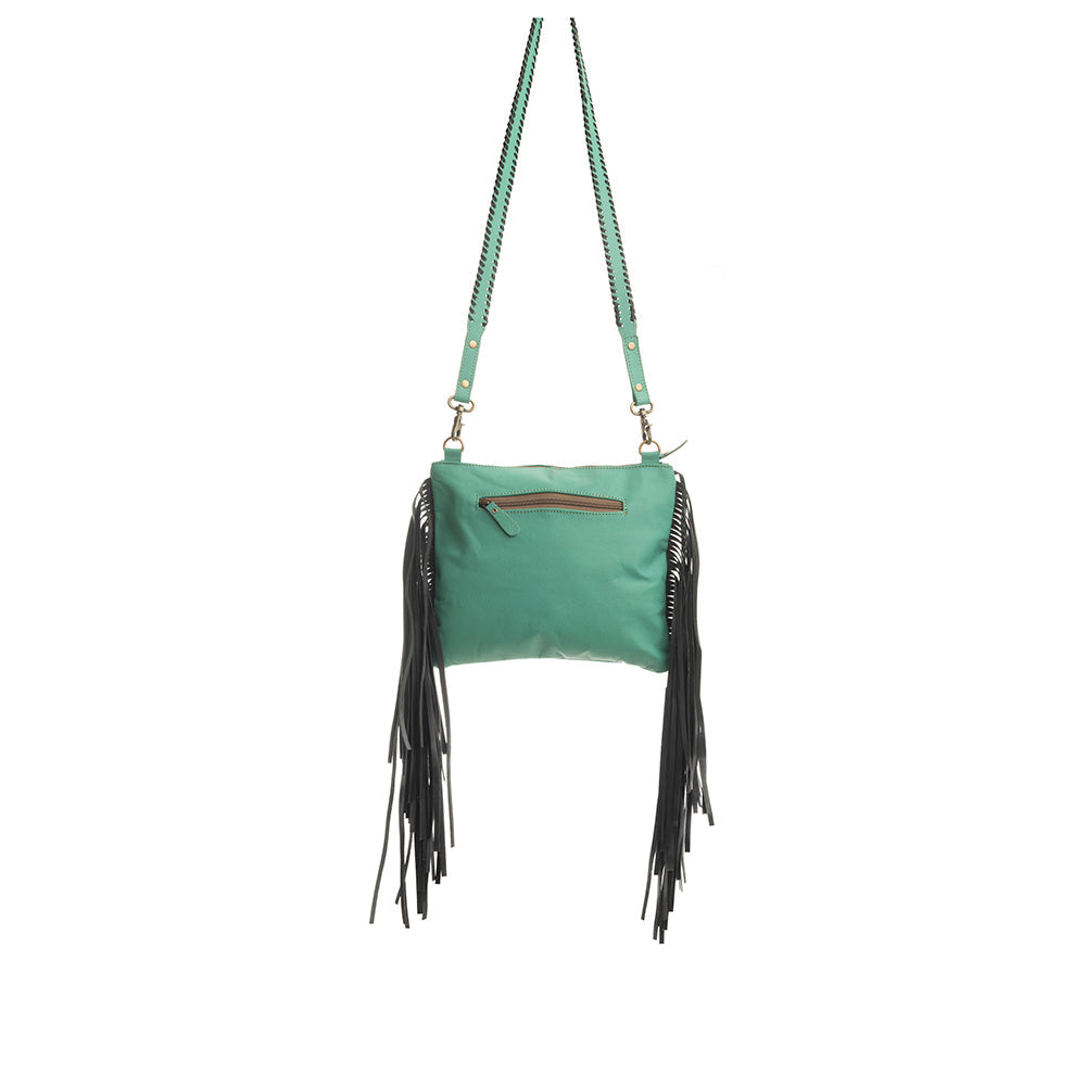 Millstone Fringed Hand-Tooled Bag in Teal - Myra USA