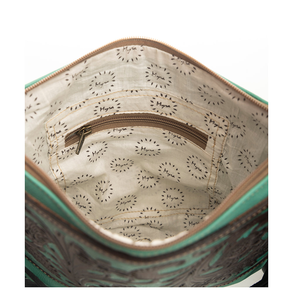 Millstone Fringed Hand-Tooled Bag in Teal - Myra USA