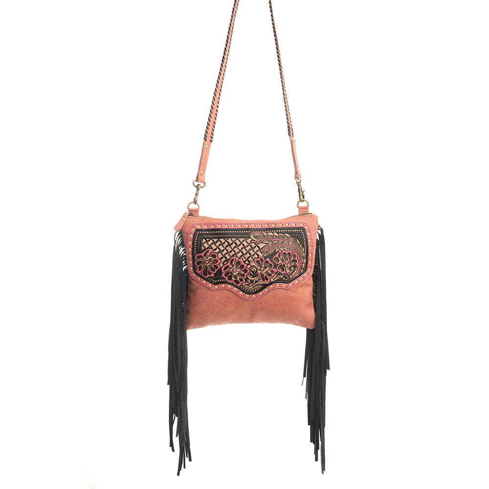 Millstone Fringed Hand-Tooled Bag in Pink - Myra USA