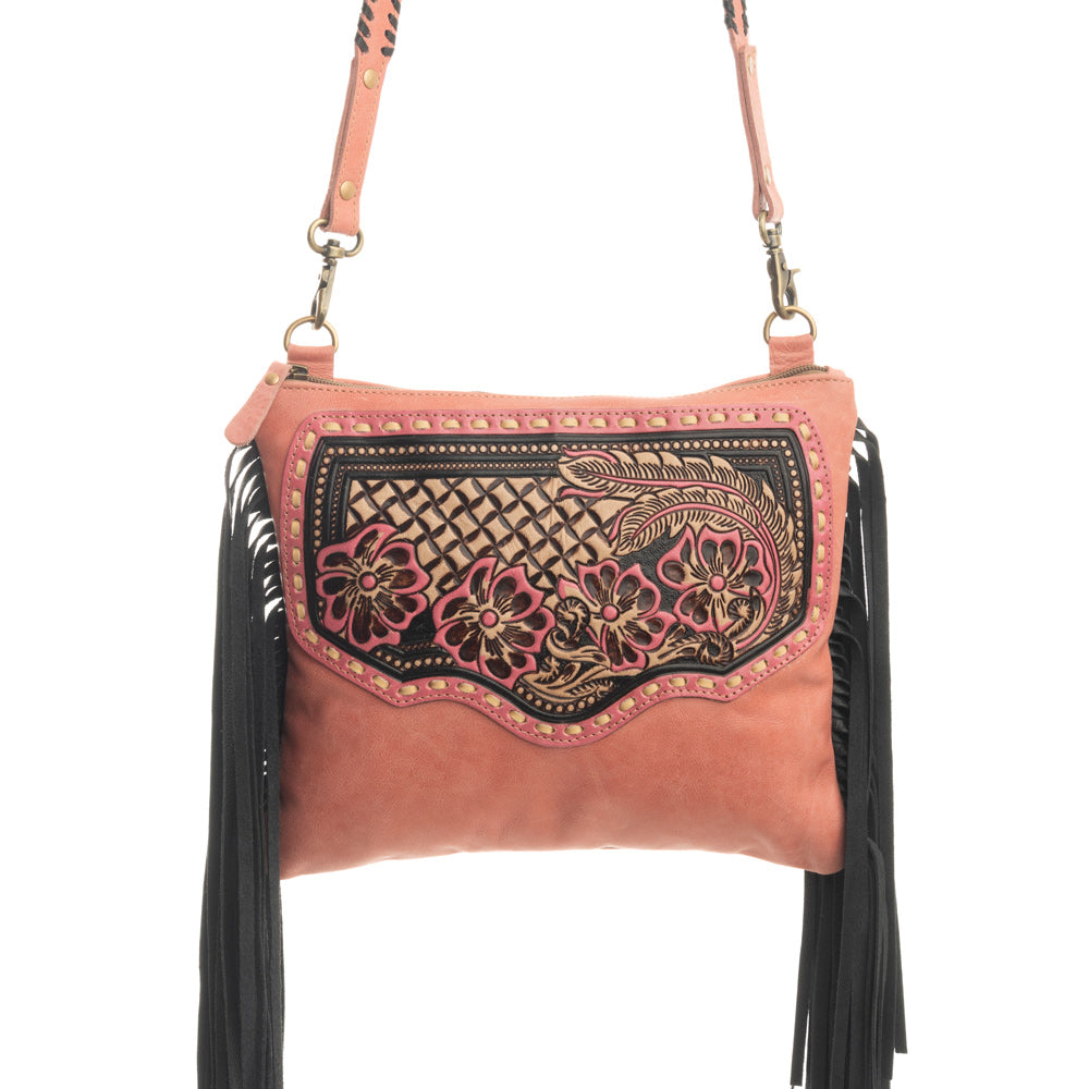 Millstone Fringed Hand-Tooled Bag in Pink - Myra USA