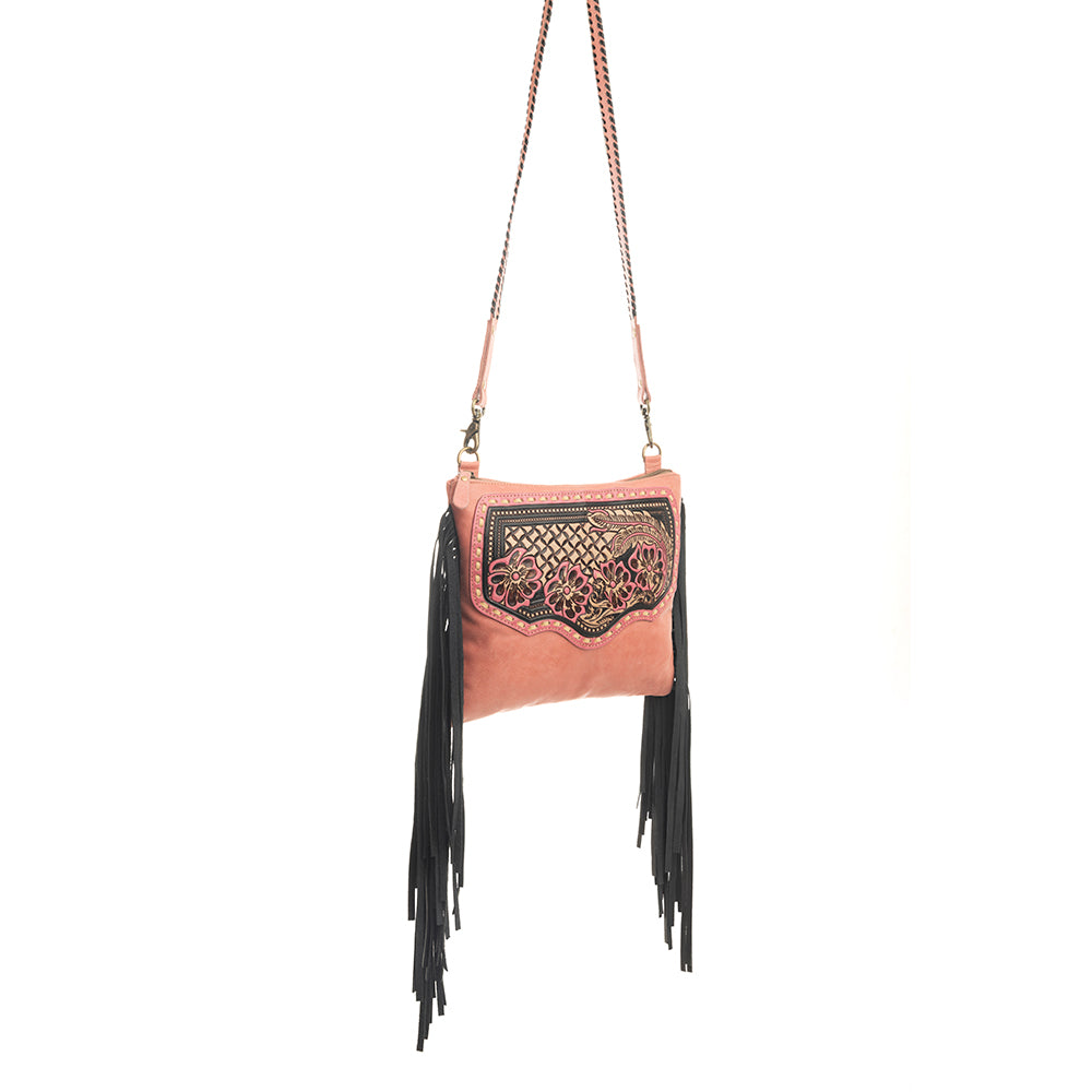 Millstone Fringed Hand-Tooled Bag in Pink - Myra USA