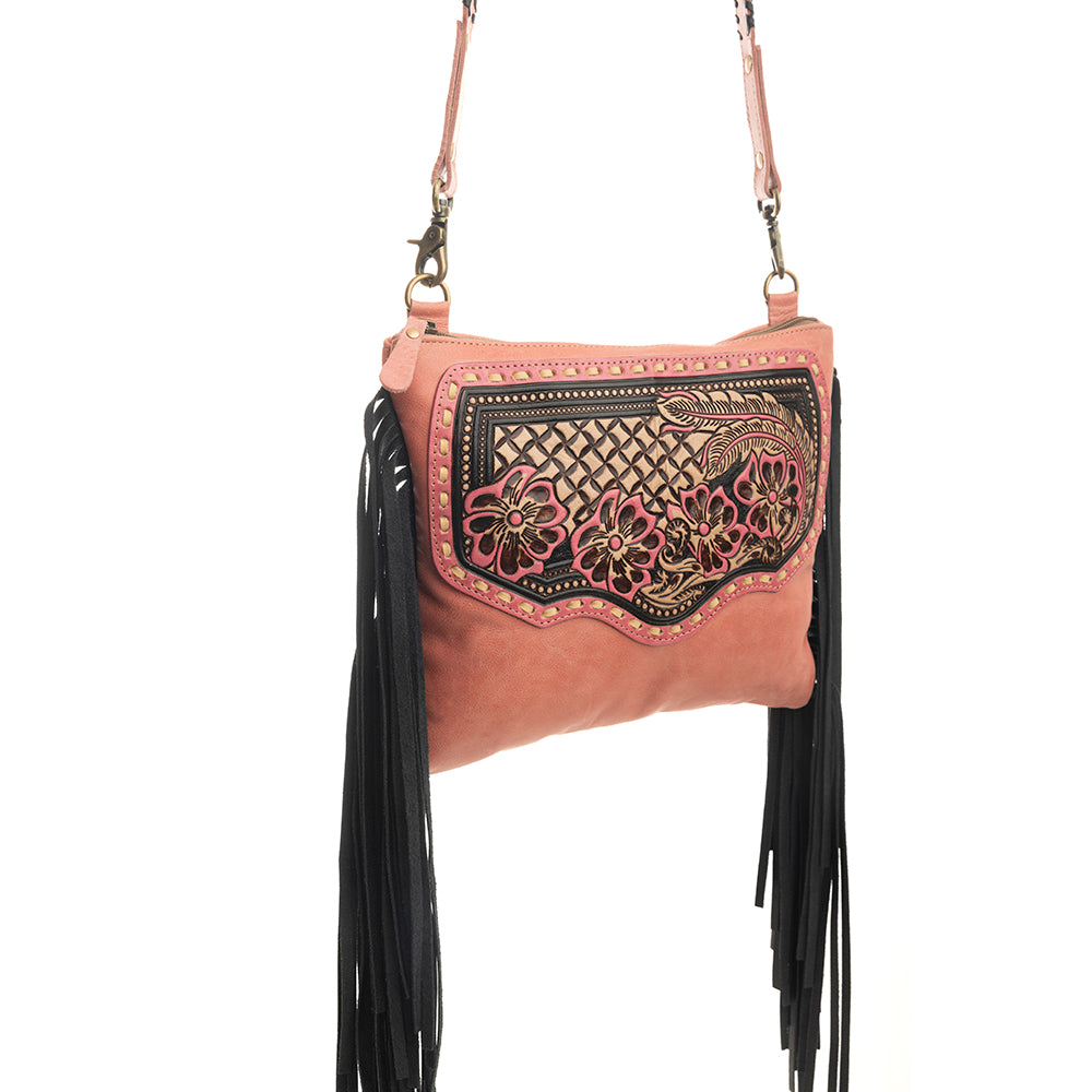 Millstone Fringed Hand-Tooled Bag in Pink - Myra USA
