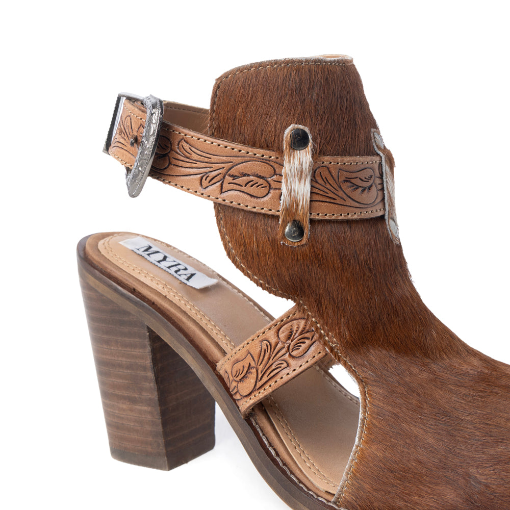 Myra Cora Jo Hairon Leather Boots - Pointed Toe, Block Heel Ankle Boots with Handtooled Buckle Accents for Cowgirl Escapades - Myra USA