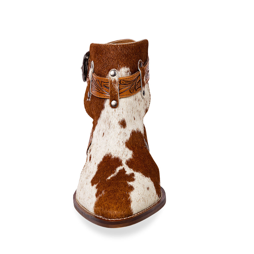 Women's Classic Western Boots in white and brown pattern that resembles cowhide