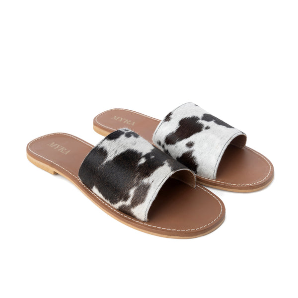 Kemma Hair-On Hide Sandals In Light And Ebony - Myra USA