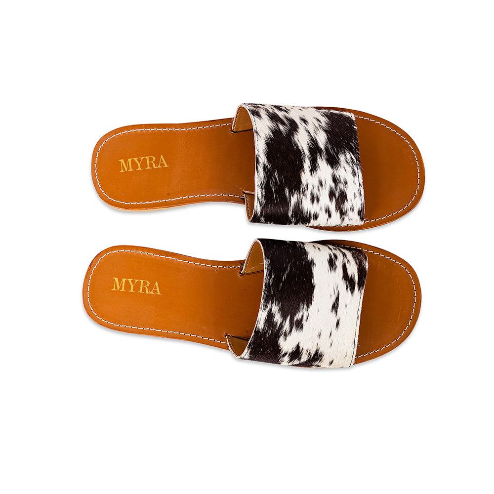 Kemma Hair-On Hide Sandals In Light And Ebony - Myra USA
