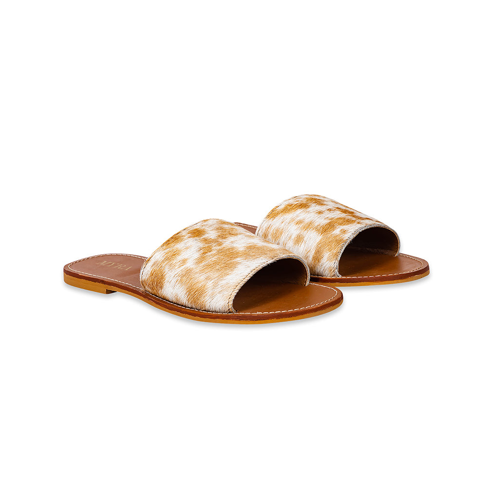 Kemma Hair-On Hide Sandals In Light And Caramel - Myra USA