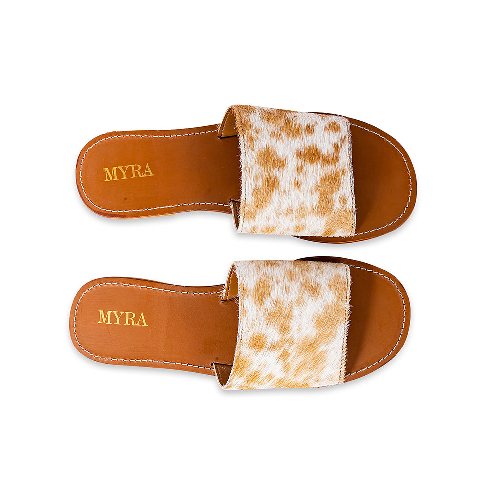 Kemma Hair-On Hide Sandals In Light And Caramel - Myra USA