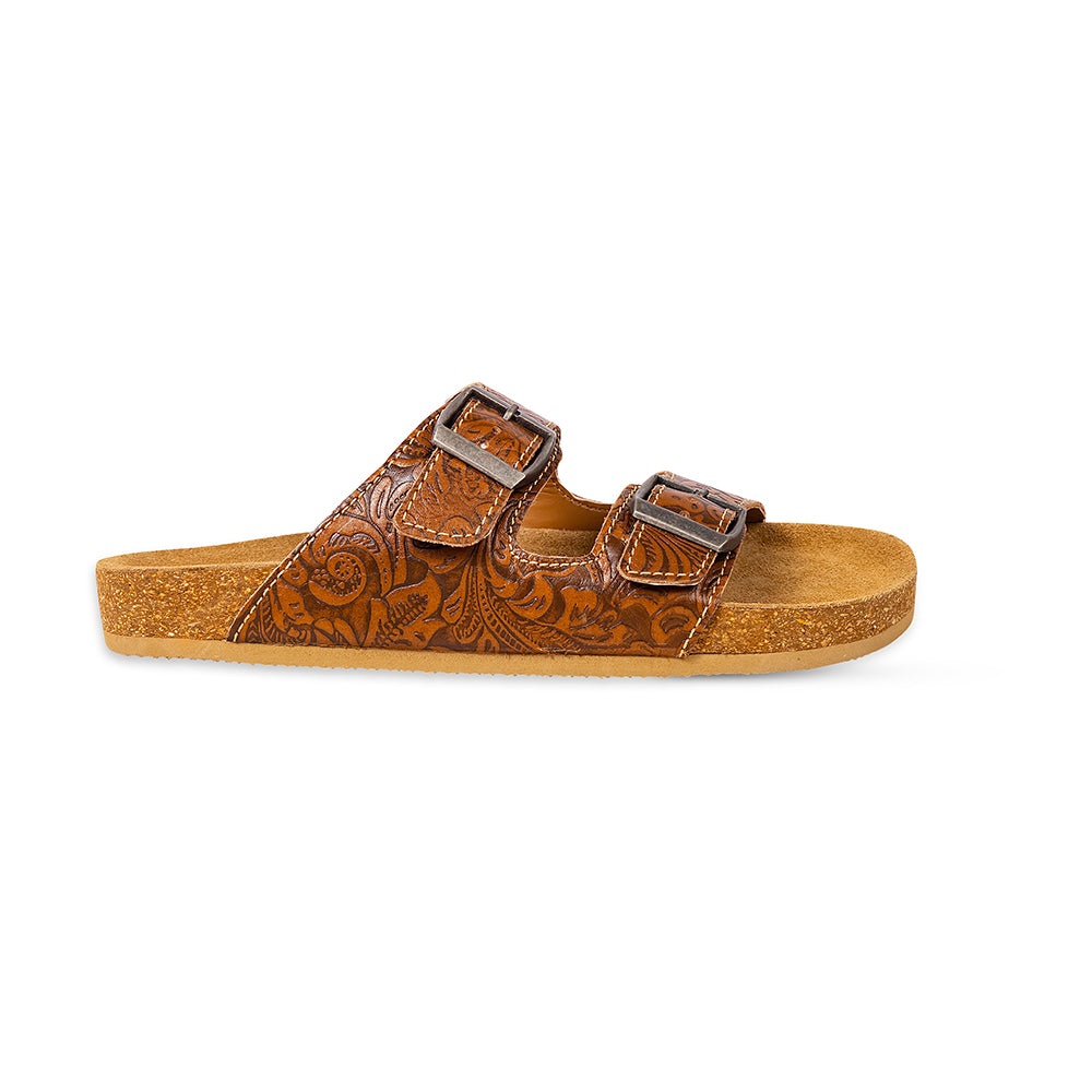 Maggie Embossed Leather Sandals - Myra USA