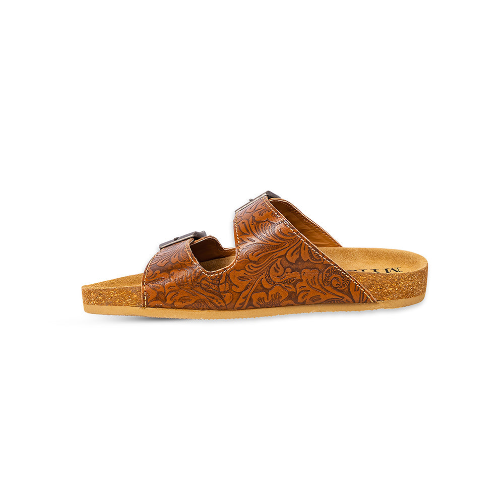 Maggie Embossed Leather Sandals - Myra USA