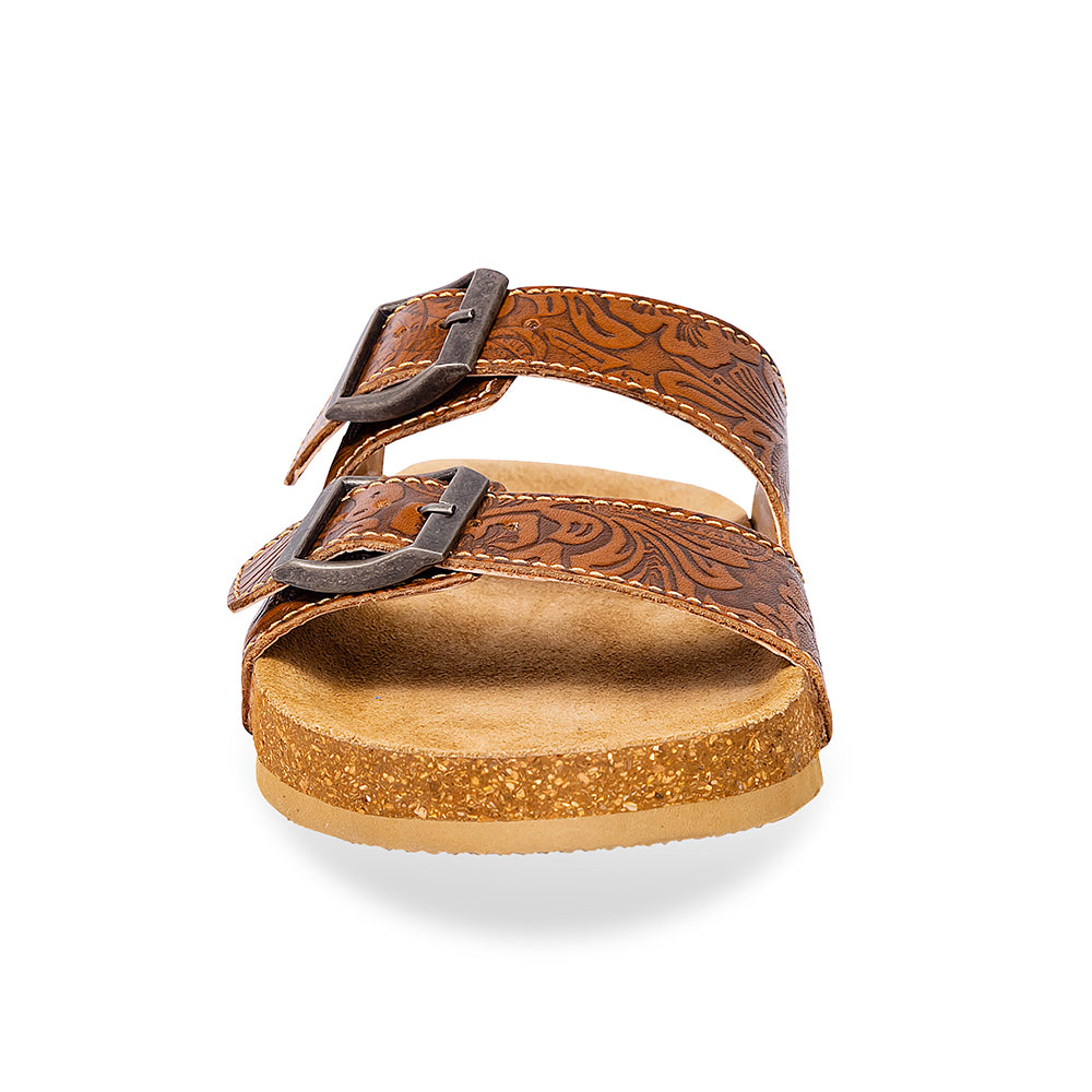 Maggie Embossed Leather Sandals - Myra USA