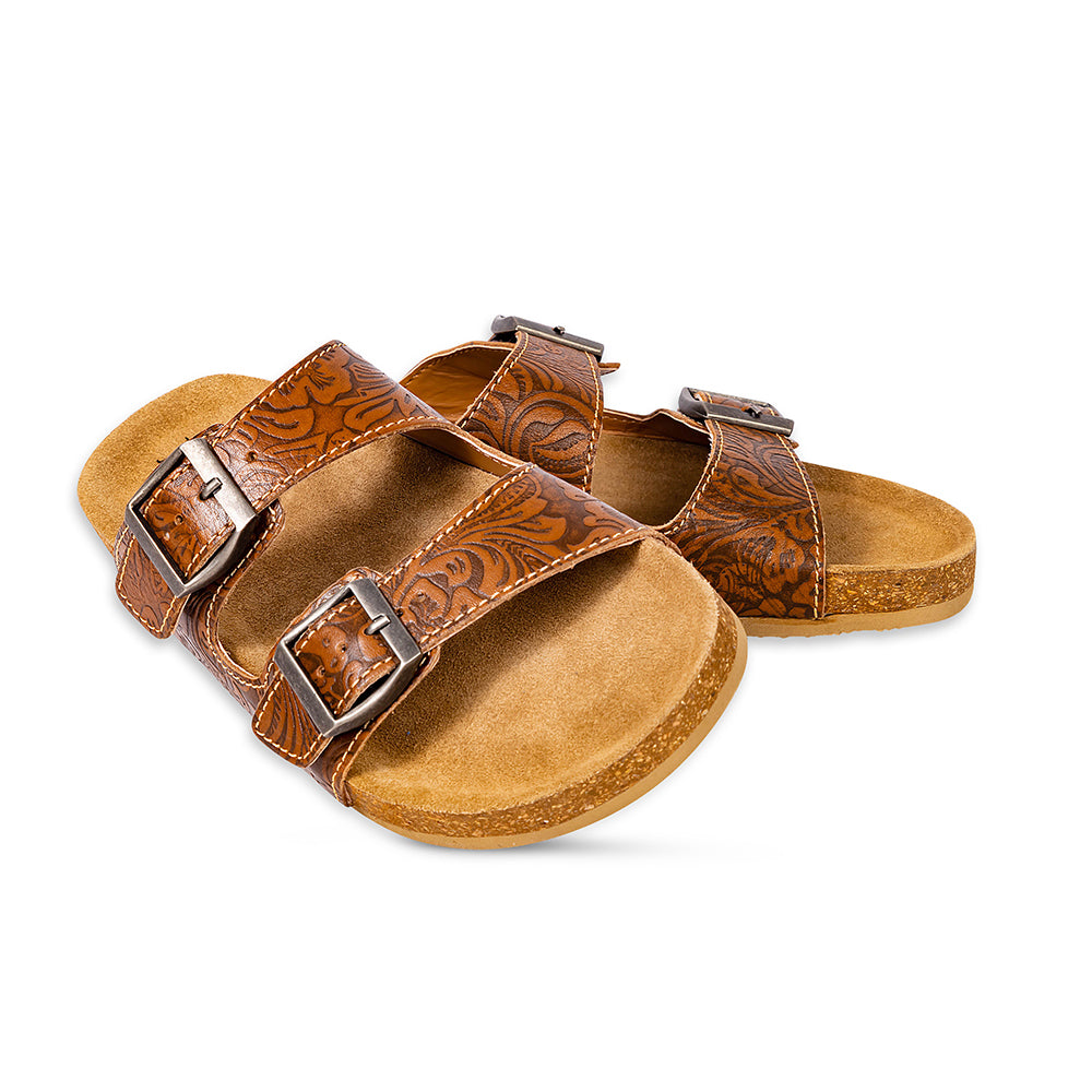 Maggie Embossed Leather Sandals - Myra USA