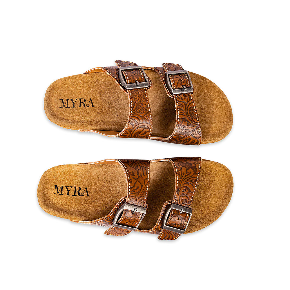 Maggie Embossed Leather Sandals - Myra USA