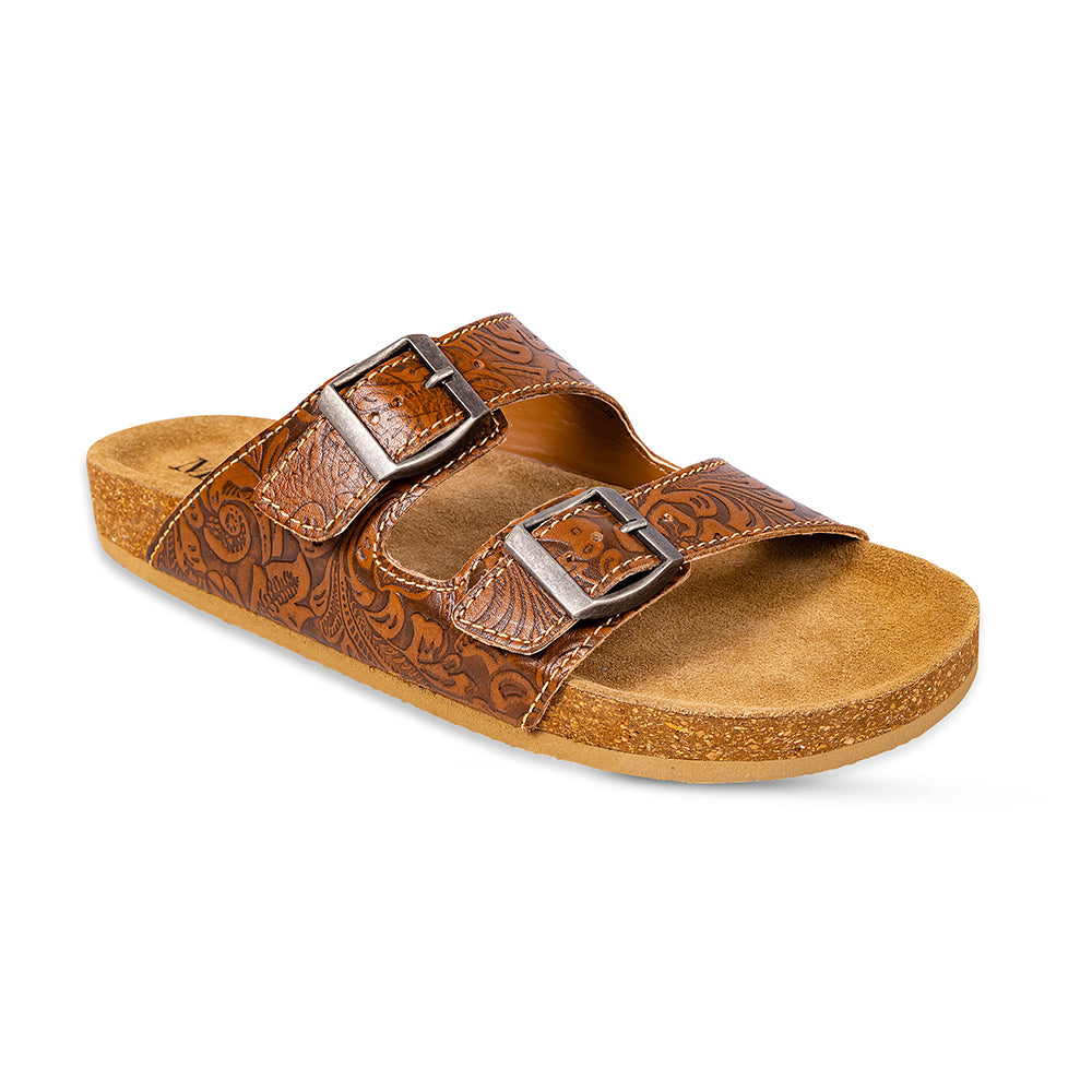 Maggie Embossed Leather Sandals - Myra USA
