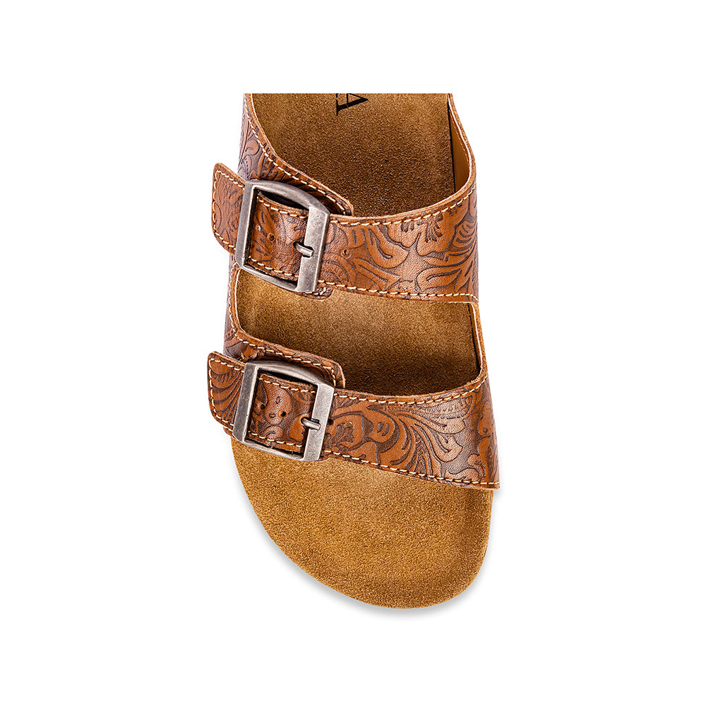 Maggie Embossed Leather Sandals - Myra USA