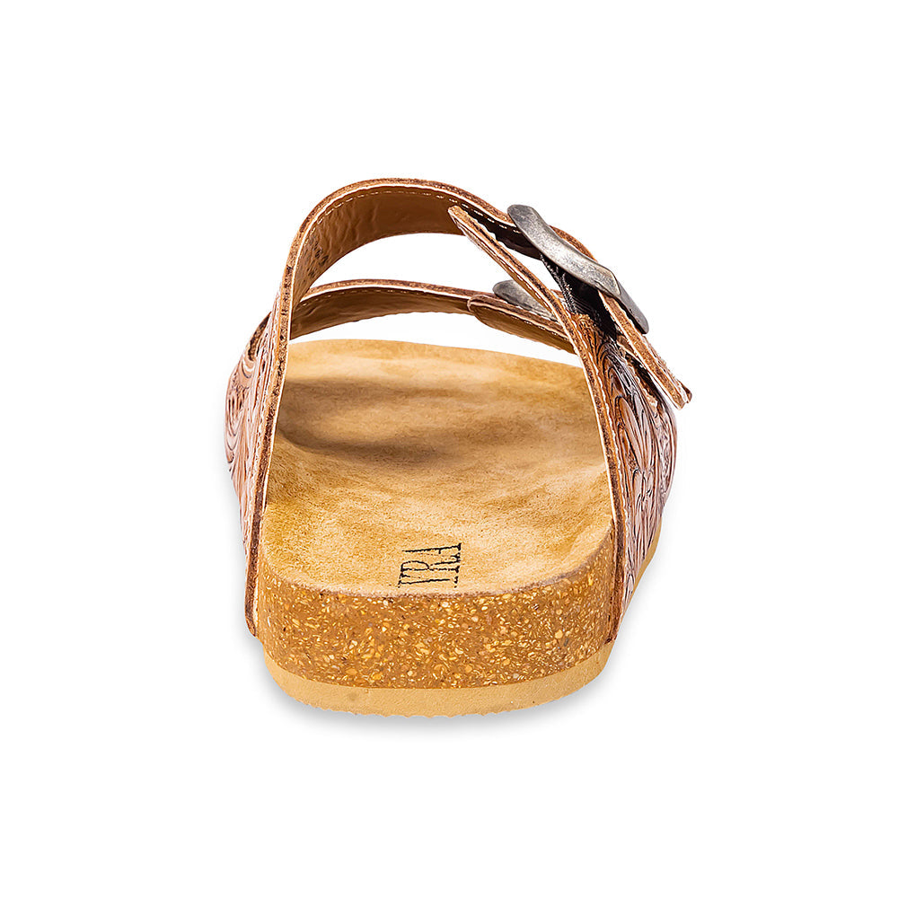 Handtooled Cowgirl Sandals in brown colour with embossed pattern