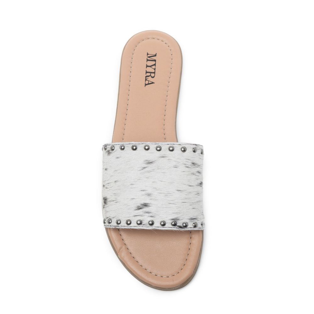 Myra Lettie Ridge Dark Hair-On Leather Flip Flops for Women - Western Slide Sandals with Soft Sole for Casual Comfort - Myra USA