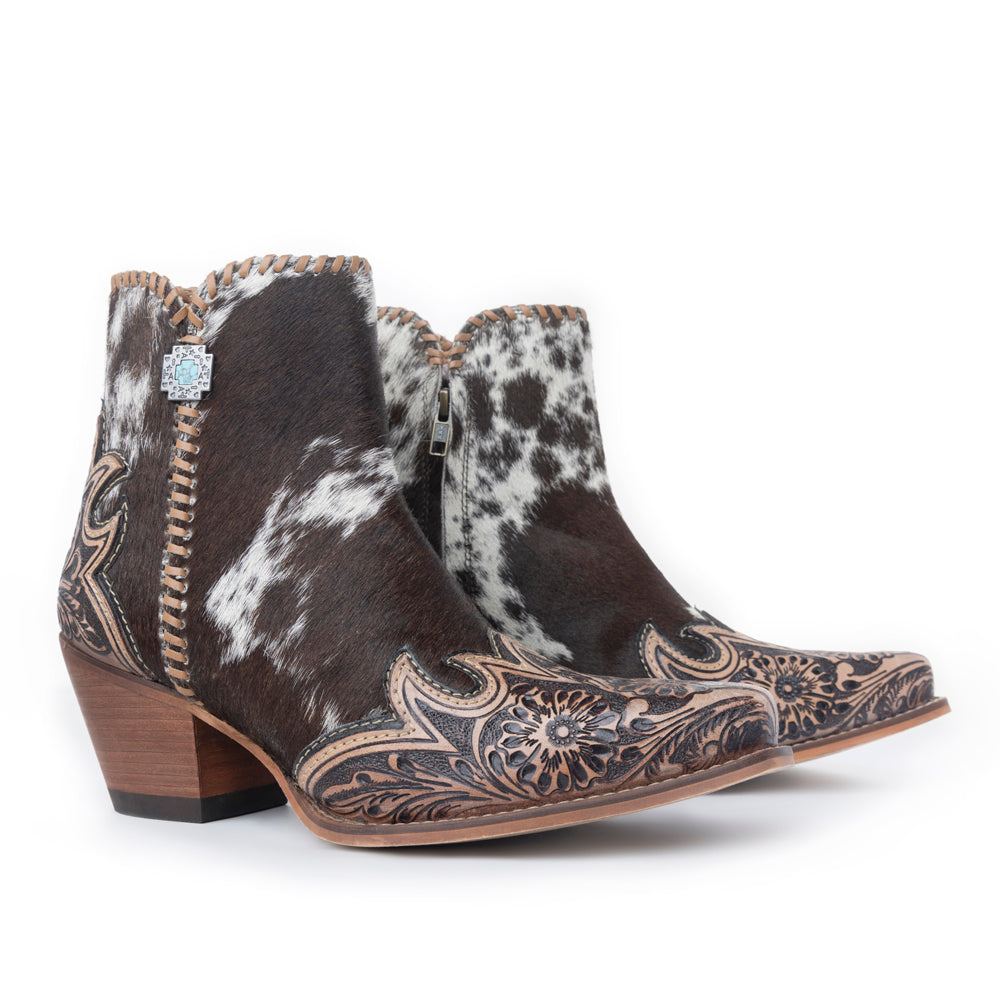 Myra Margie Leather Boots for Women - Hairon Ankle Boots with Handtooled Leather Details for Carnival Sundowns - Myra USA