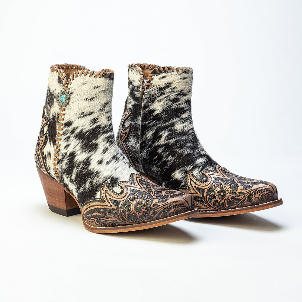 Myra Margie Leather Boots for Women - Hairon Ankle Boots with Handtooled Leather Details for Carnival Sundowns - Myra USA