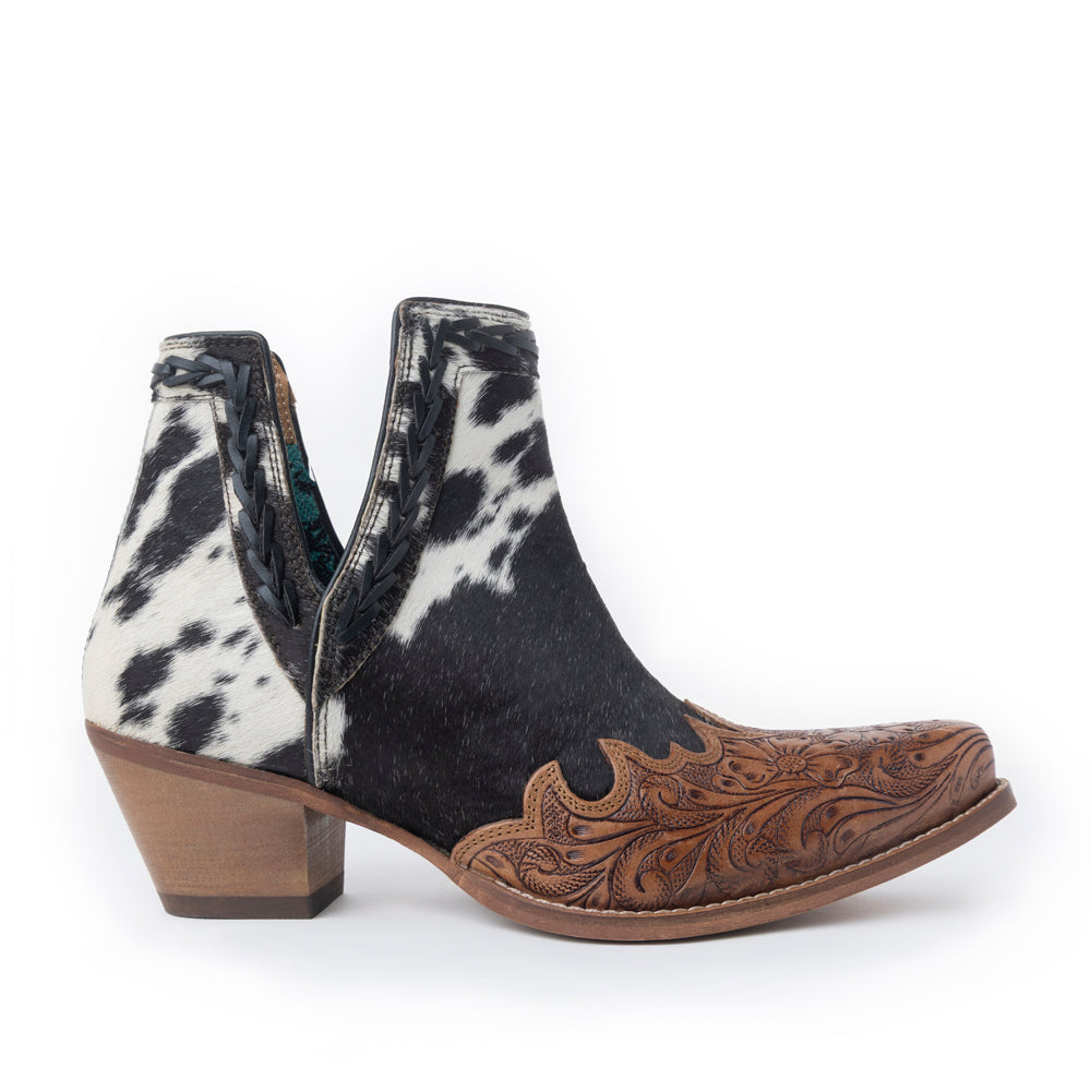 Myra Georgina Hairon Boots for Women - Spilt-Top Handtooled Pointed Toe Cowgirl Boots for Rustic Rodeo Glam - Myra USA
