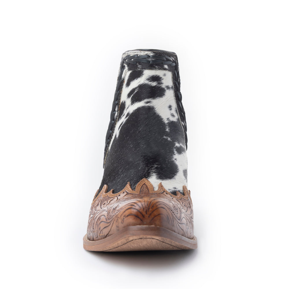 Myra Georgina Hairon Boots for Women - Spilt-Top Handtooled Pointed Toe Cowgirl Boots for Rustic Rodeo Glam - Myra USA