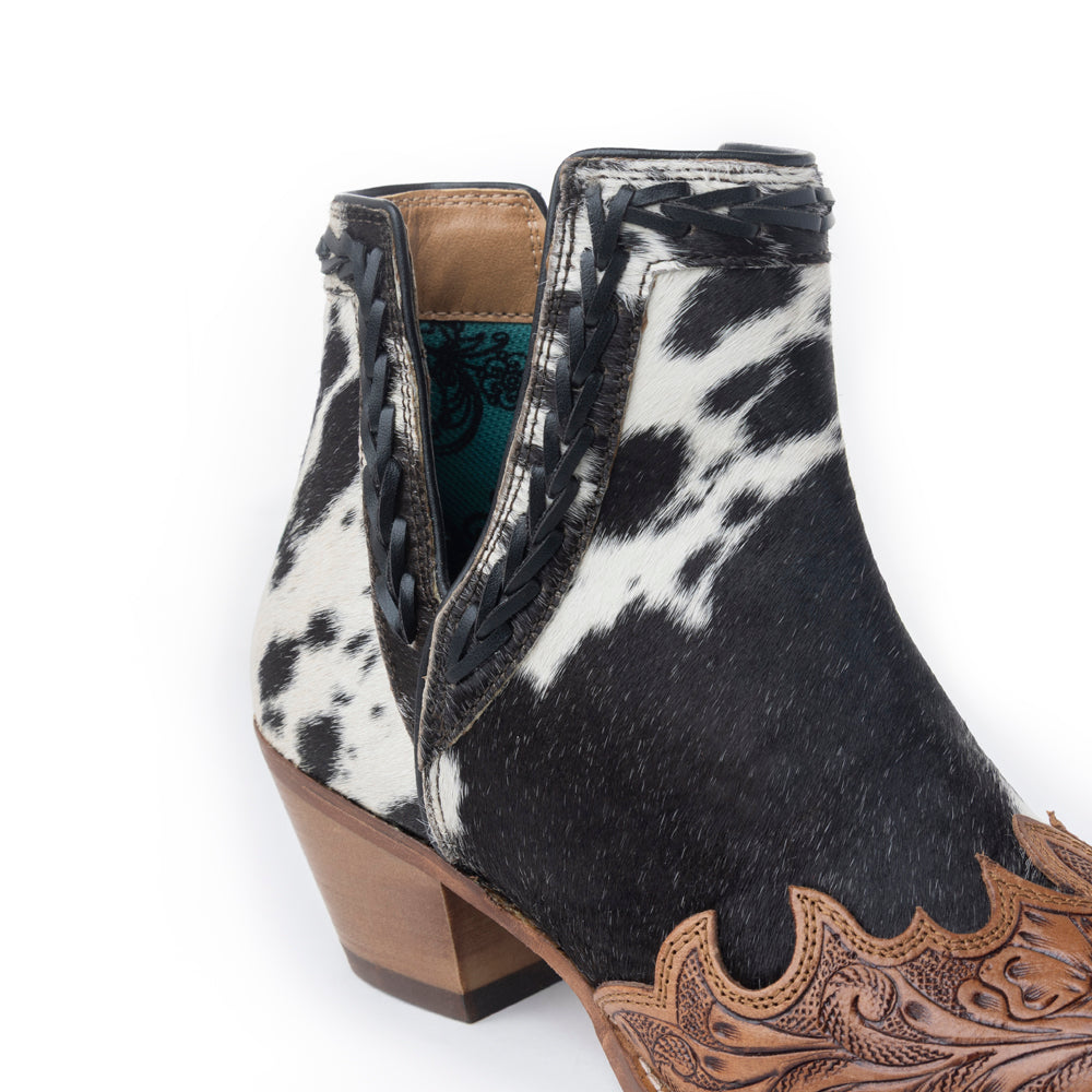 Myra Georgina Hairon Boots for Women - Spilt-Top Handtooled Pointed Toe Cowgirl Boots for Rustic Rodeo Glam - Myra USA