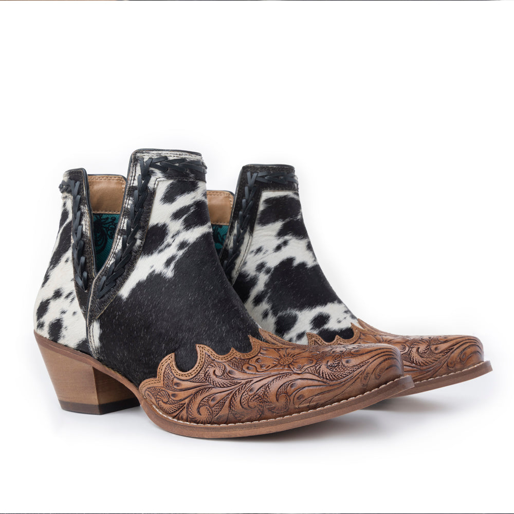 Myra Georgina Hairon Boots for Women - Spilt-Top Handtooled Pointed Toe Cowgirl Boots for Rustic Rodeo Glam - Myra USA