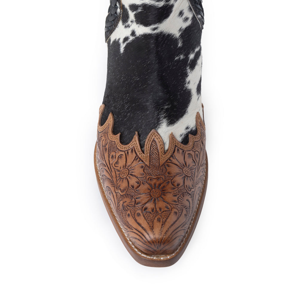 Myra Georgina Hairon Boots for Women - Spilt-Top Handtooled Pointed Toe Cowgirl Boots for Rustic Rodeo Glam - Myra USA