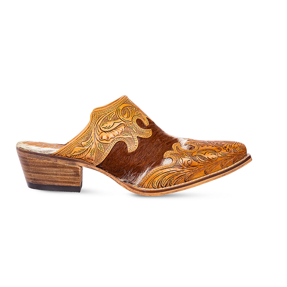 Lacey Hand-tooled Leather Mules - Myra USA