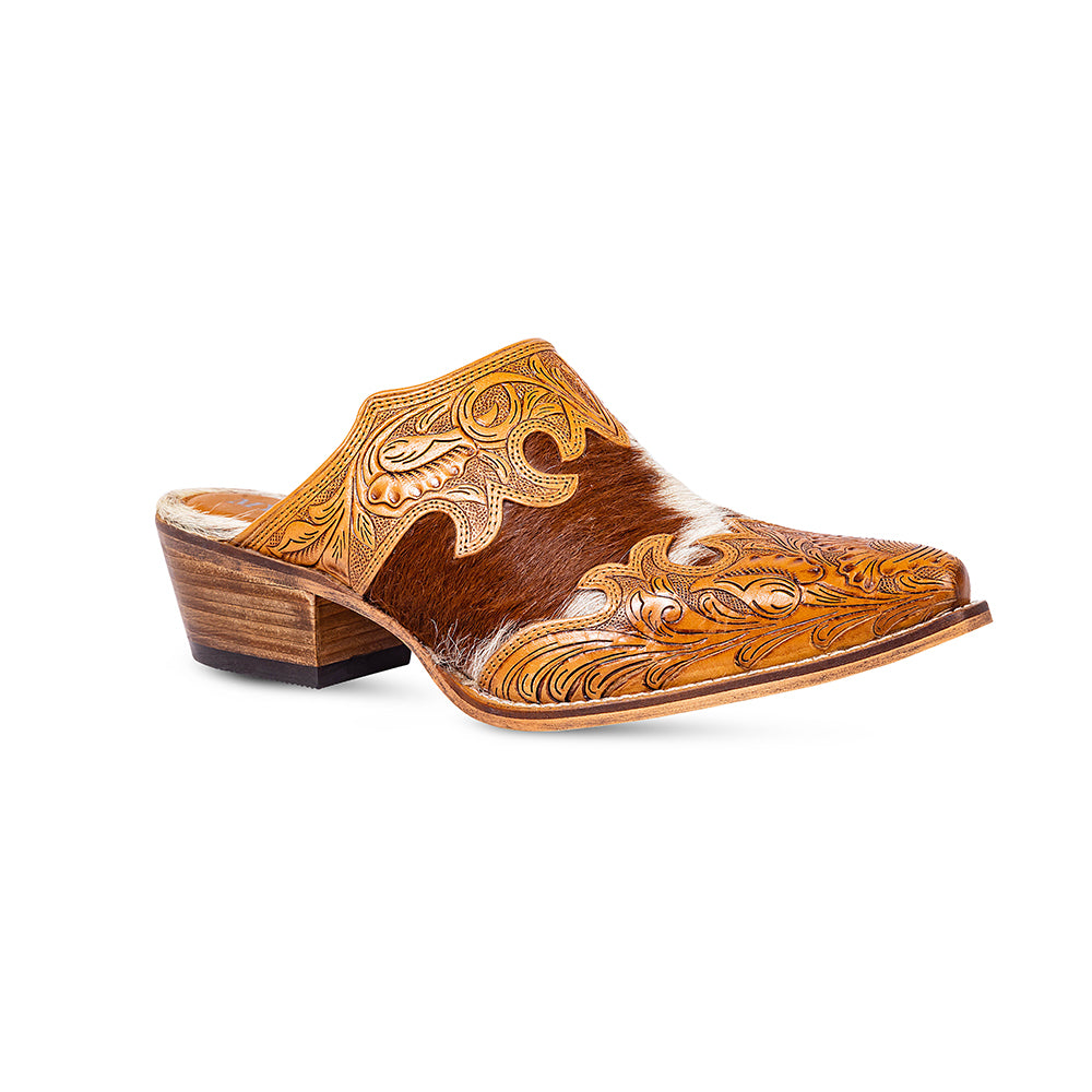 Lacey Hand-tooled Leather Mules - Myra USA