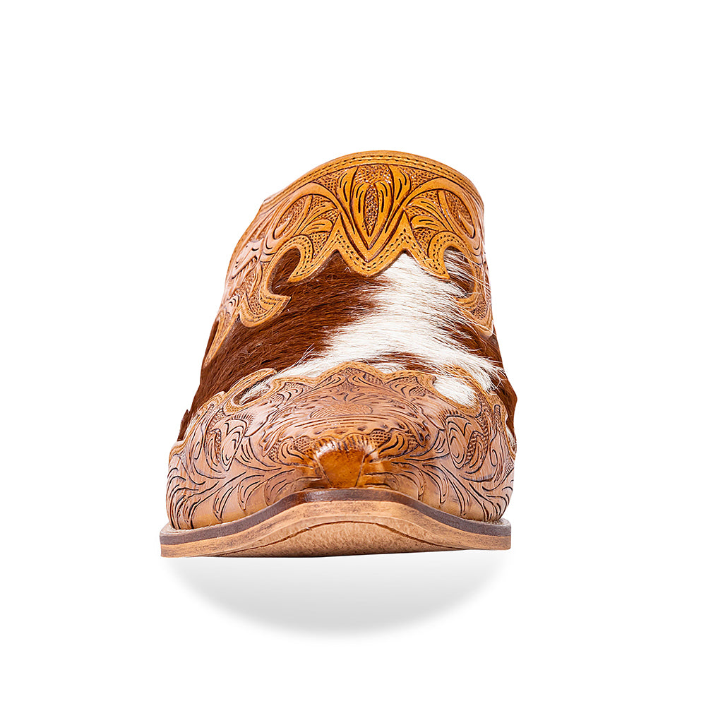 Lacey Hand-tooled Leather Mules - Myra USA