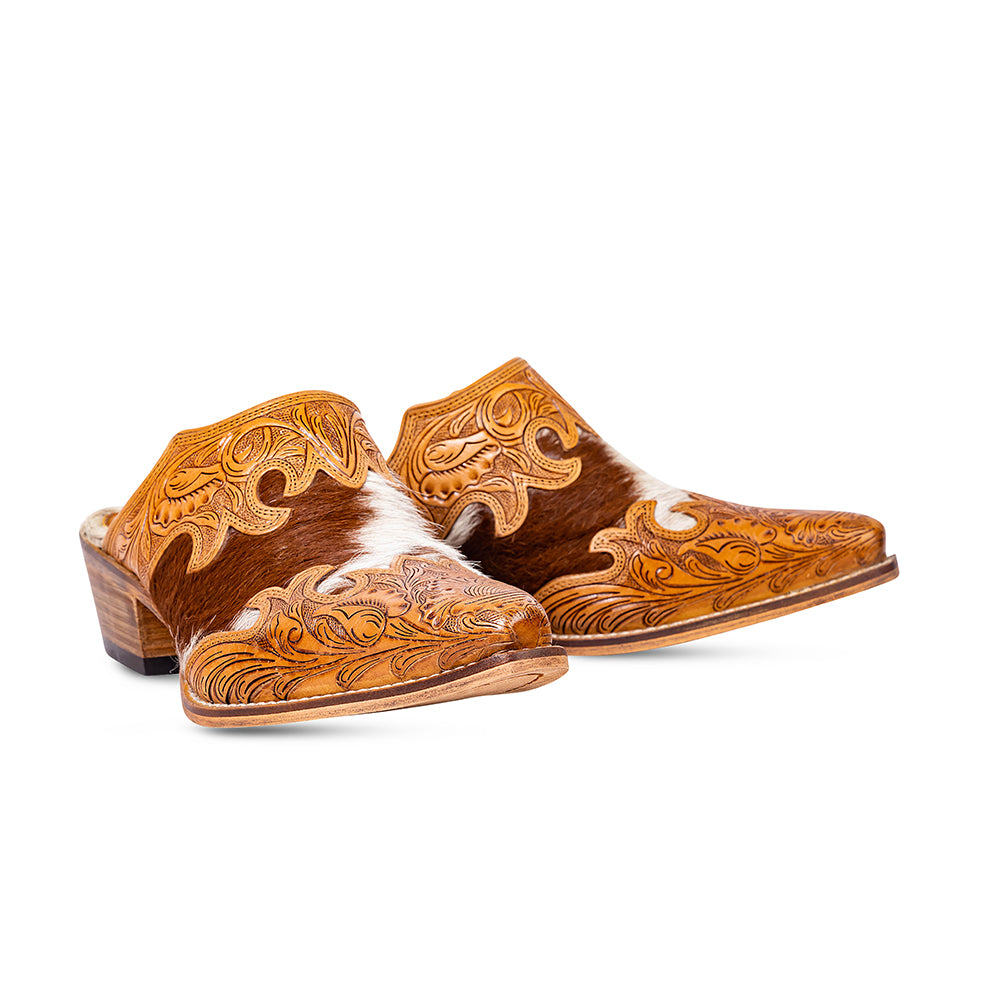 Lacey Hand-tooled Leather Mules - Myra USA