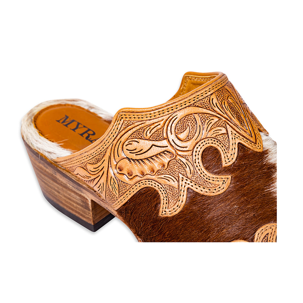 Lacey Hand-tooled Leather Mules - Myra USA
