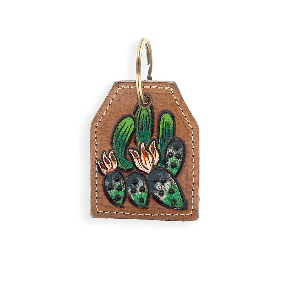 Prickly Pear Party Hand-tooled Leather Key Fob - Myra USA